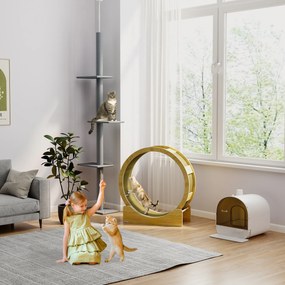 PawHut Roata de Alergare pentru Pisici de Interior Banda de alergare cu frână perne de zgâriere diametru 91 cm natural | Aosom Romania