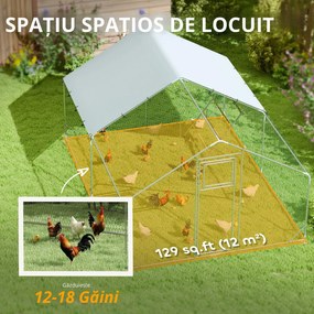 PawHut Coteț pentru găini, țarc exterior pentru găini, cu prelată rezistentă la UV, plasă din oțel, distribuitor de hrană, pentru 12-18 găini | Aosom Romania