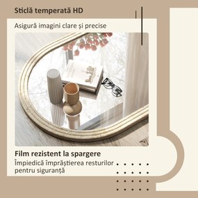 HOMCOM Oglindă de Perete în Formă de Arc cu Margine Canelată 60x2x90 cm Bej | Aosom Romania