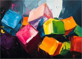 Tablou pe sticlă - Cuburi colorate (70x50 cm)