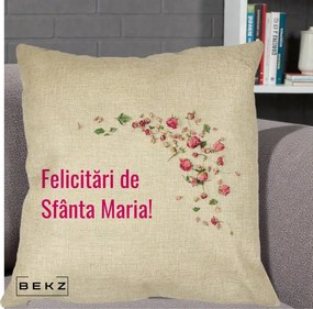 Cadou de Onomastica - Perna Personalizata Felicitari de Sfanta Maria, 40x40 cm, Crem, Husa Detasabila, Perna Inclusa, BEKZ®