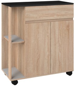 HOMCOM Dulapior de Bucătărie cu Sertare și Roți, Mobilier din Lemn, 78x39.5x88.5 cm, Stejar & Negru | Aosom Romania