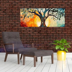 Tablou – Mozaic – soare și arbore I. (120x50 cm)