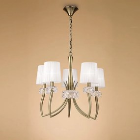 Candelabru clasic cu 5 brate LOEWE antique brass/ abajur alb