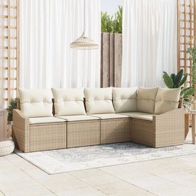 vidaXL Set de canapele pentru grădină 5 pcs Bej Rattan poli