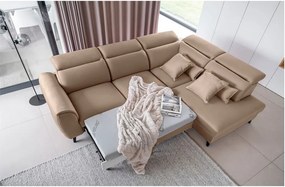 Colțar maro deschis extensibil/cu spațiu de depozitare cu tapițerie din catifea (cu colț pe partea dreaptă/în formă de ”L”) Noble – ELTAP