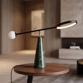 Lampa de masa LED din otel negru si marmura portelanata verde