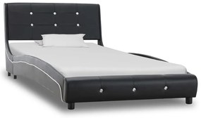 277574 vidaXL Pat cu saltea, negru, 90 x 200 cm, piele ecologică