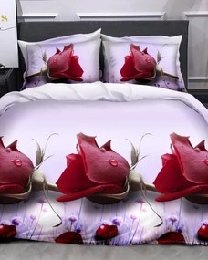 Lenjerie de pat 3d, policoton, pat 2 persoane, lila / rosu, 4 piese, D-726