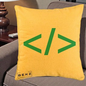 Perna Personalizata Cod HTML Turcoaz, 40x40 cm, Galben, Husa Detasabila, Perna Inclusa, BEKZ®