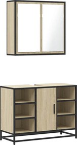 vidaXL Set mobilier de baie, 2 piese, stejar sonoma, lemn prelucrat