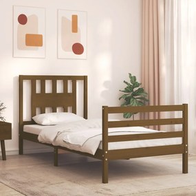 3194559 vidaXL Cadru de pat cu tăblie, maro miere, 90x200 cm, lemn masiv