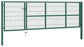 Poarta gard de gradina cu stalpi, verde, 350 x 100 cm, otel Verde, 100 cm