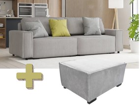Canapea extensibila pentru trei persoane cu taburet SMART SET, gri deschis