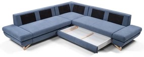 Canapea colțar extensibilă tapițată cu spațiu de depozitare, în formă de L AVESTA, albastră