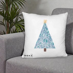 Perna Decorativa Brad de Craciun Acrilic Albastru, 40x40 cm, Alb Pufos, Husa Detasabila, Perna Inclusa, BEKZ®