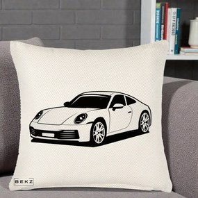 Perna Personalizata Porsche 911 Silueta, 40x40 cm, Crem Reliefat, Husa Detasabila, Perna Inclusa, BEKZ®