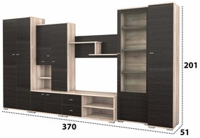 Bibliotecă living Gabriela, wenge + sonoma