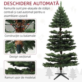 HOMCOM Brad de Crăciun Artificial cu 1050 Crengi Ignifuge, Pom de Crăciun Realist în Formă de Pin, Ø120x180 cm, Verde | Aosom Romania