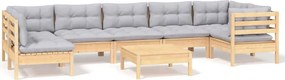 vidaXL Set mobilier de grădină cu perne, 8 piese, gri, lemn de pin