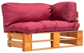 Canapea de grădină din paleți cu perne roșii, lemn pin
