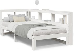 vidaXL Pat cu bibliotecă fără saltea, alb, 75x190 cm, lemn masiv pin