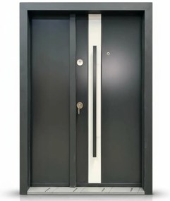 Usa metalica dubla de exterior cu izolatie si vizor Novo Doors NDA1D, Din compozit, 2 yale, Kit complet, Pentru case, Gri antracit cu gri deschis