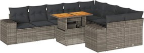 vidaXL Set mobilier de grădină cu perne, 10 piese, gri, poliratan
