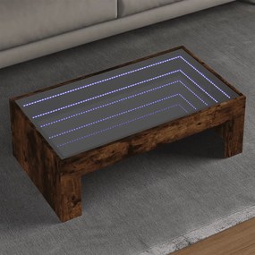 vidaXL Măsuță de cafea cu LED infinity, stejar fumuriu, 90x50x30 cm