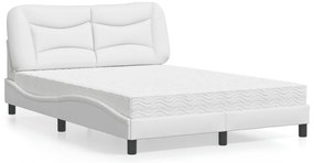 vidaXL Pat cu saltea, alb, 140x190 cm, piele ecologică