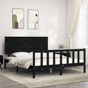 3193415 vidaXL Cadru de pat cu tăblie, negru, 160x200 cm, lemn masiv