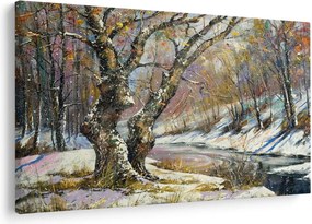 Tablou cu peisaj de iarnă pictat (90x60 cm)