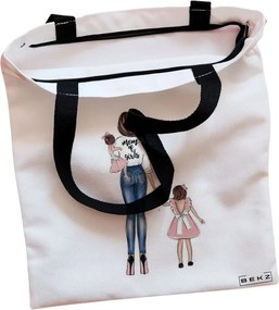 Sacosa de Panza pentru Cumparaturi, Geanta Tote, model Mom of Girls, Cu fermoar, 38x34.5 cm, Alba, BEKZ®