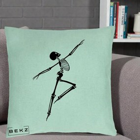 Perna Decorativa Schelet Dansator Silueta Neagra Halloween, 40x40 cm, Verde Menta, Husa Detasabila, Perna Inclusa, BEKZ®