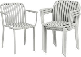 Outsunny Set 4 Scaune de Grădină Stackabile din Polipropilenă Anti-UV, Design Lamelar cu Cotiere, pentru Terasă Balcon Exterior Interior, Gri | Aosom Romania