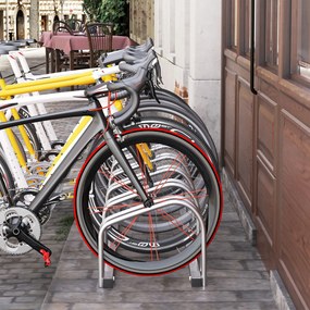 Suport de parcare pentru 6 biciclete din tuburi de otel Q235, 179x33x27cm, argintiu HOMCOM | Aosom Romania