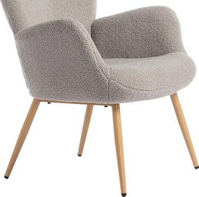 Fotoliu Modern Imbottito de Sufragerie HOMCOM, Fotoliu de Dormitor în Țesătură Sherpa cu Spătar Înalt și Brațe, Fotoliu Relax cu Cadru din Oțel pentru Sufragerie, Gri Deschis | Aosom Romania