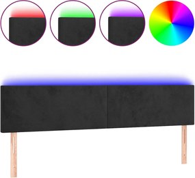 vidaXL Tăblie de pat cu LED, negru, 200x5x78/88 cm, catifea