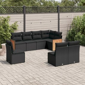 3227721 vidaXL Set mobilier de grădină cu perne, 8 piese, negru, poliratan