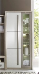 Vitrina living moderna ROMA 2, stejar Ferrara/alb lucios/gri mat, PAL/