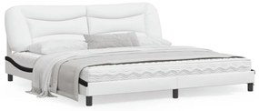 3213961 vidaXL Cadru de pat cu lumini LED alb/negru 200x200 cm piele ecologică