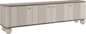Comodă TV Vesper 4D 187 cm - cașmir / nuc / mânere aurii / picioare sferice