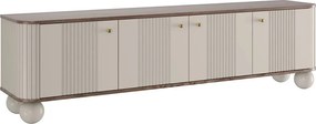 Dulap TV Vesper 4D 187 cm - cașmir / nuc / mânere aurii / picioare rotunde
