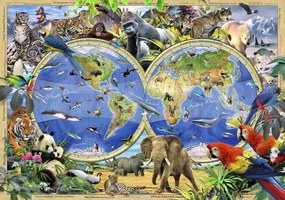 Fototapet - Harta lumii - animale (254x184 cm), în 8 de alte dimensiuni noi