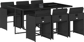 vidaXL Set mobilier de grădină cu perne, 7 piese, negru, poliratan