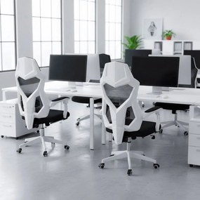 Scaun ergonomic OFF 424 alb, suport picioare și rabatare 130°