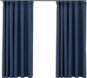 vidaXL Draperii opace aspect in, cu cârlige 2 buc. albastru 140x175 cm