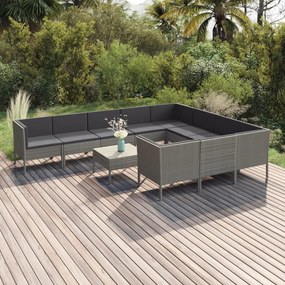 vidaXL Set mobilier de grădină cu perne, 11 piese, gri, poliratan