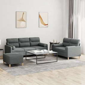 3201625 vidaXL Set de canapele cu perne, 3 piese, gri închis, textil