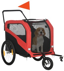 PawHut Remorcă pentru copii, remorcă pentru bicicletă, inclusiv elemente reflectorizante, 1 drapel, 170 cm x 77 cm x 90 cm, Roșu | Aosom Romania